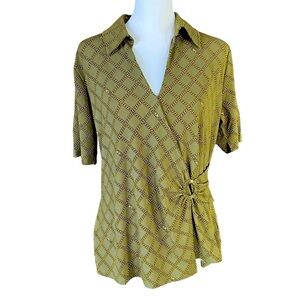 NWOT MICHAEL KORS Monogram Wrap Top/Blouse in green SZ L